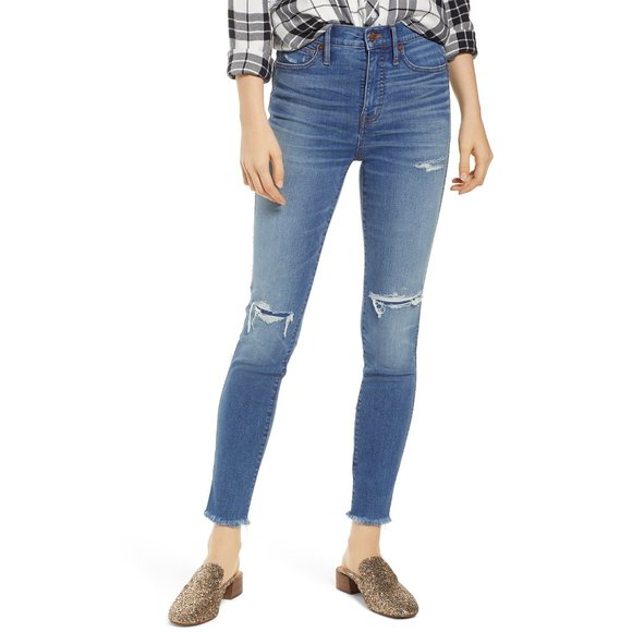 NEW Madewell 10-Inch High Rise Distressed Skinny Jeans Whitlow Wash Blue 24 - Picture 1 of 9